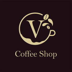 Initial V letter with Coffee Cup, Coffee Bean, Liquid for Coffee Shop, Restaurant, Cafe, Beverage Business Simple and modern Logo Template Idea