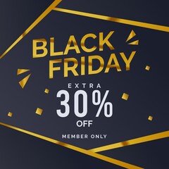 Black Friday square sale banner with black and gold color