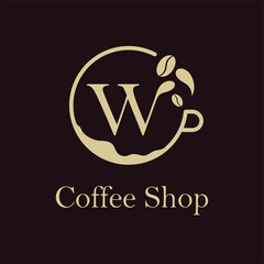 Initial W letter with Coffee Cup, Coffee Bean, Liquid for Coffee Shop, Restaurant, Cafe, Beverage Business Simple and modern Logo Template Idea