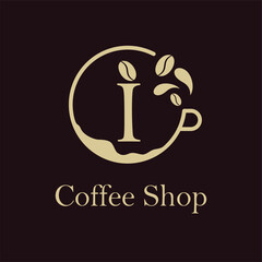 Initial I letter with Coffee Cup, Coffee Bean, Liquid for Coffee Shop, Restaurant, Cafe, Beverage Business Simple and modern Logo Template Idea