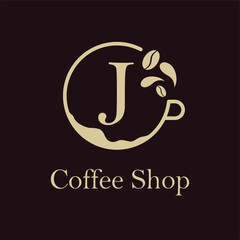 Initial J letter with Coffee Cup, Coffee Bean, Liquid for Coffee Shop, Restaurant, Cafe, Beverage Business Simple and modern Logo Template Idea