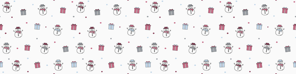 Christmas wrapping paper with snowmen. Seamless pattern. Vector