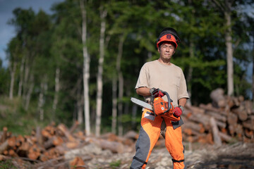 Man Having Chain Saw