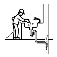 排水管　清掃　清掃員　1色　イラスト