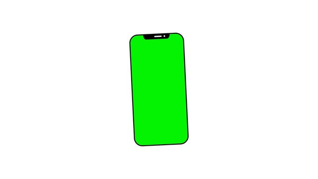 Animated mobile phone mockup with green screen isolated on white background