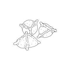 Handmade dumplings or manti dish, hand drawn line vector illustration isolated.