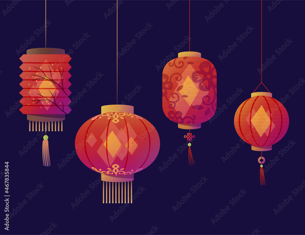 Wall mural asian lanterns collection