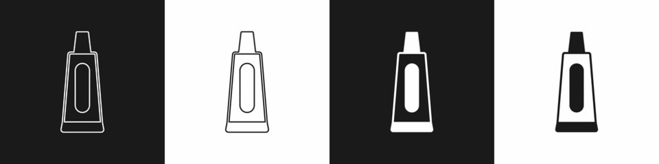 Set Tube of toothpaste icon isolated on black and white background. Vector