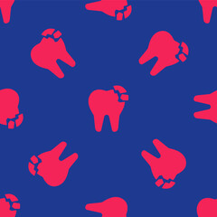 Red Broken tooth icon isolated seamless pattern on blue background. Dental problem icon. Dental care symbol. Vector