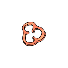 Red pepper thin sliced, hand drawn color vector illustration isolated on white.