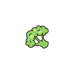 Hand drawn green broccoli piece, sketch colored vector illustration isolated.