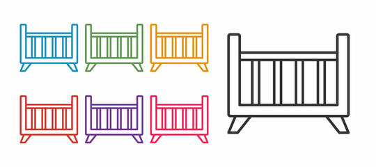 Set line Baby crib cradle bed icon isolated on white background. Set icons colorful. Vector