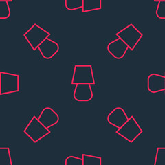 Red line Table lamp icon isolated seamless pattern on black background. Vector