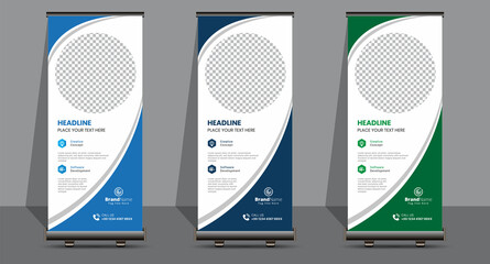 Creative Business Roll Up Signage Banner Template Design.
