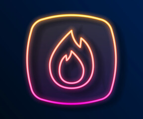 Glowing neon line Fire flame icon isolated on black background. Vector