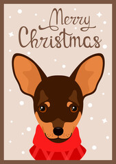 A Christmas card with that terrier. Cute cartoon-style dog.

