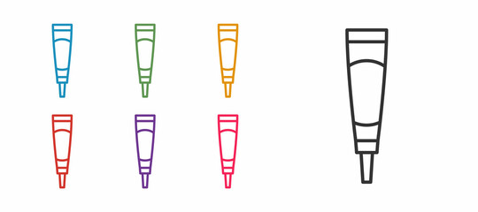 Set line Cream or lotion cosmetic tube icon isolated on white background. Body care products for woman. Set icons colorful. Vector