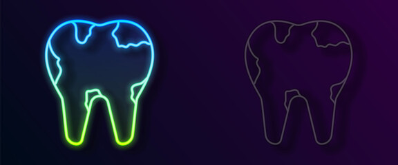 Glowing neon line Broken tooth icon isolated on black background. Dental problem icon. Dental care symbol. Vector