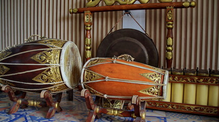 traditional musical instrument from the Indonesian Javanese. The Gamelan music of Indonesia. A set...