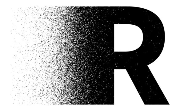 Scattered letter on a white background. Vector illustration of the dispersion of letters into black and white fragments from a strong air flow.