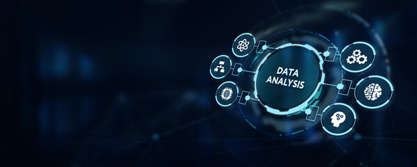 Data Analysis for Business and Finance Concept. Information report for digital business strategy. Business, technology, internet and networking concept. 3d illustration