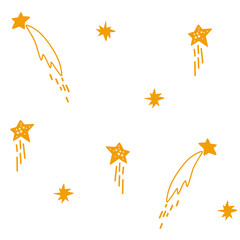 Stars seamless pattern. Shooting Star. Hand Drawn Simple Starry Sky Print for fabric, textile, apparel, wrapping paper. Kids texture. Nursery prints. Vector illustration.