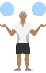 スポーツジムインストラクターシニア男性のポーズ、説明をする