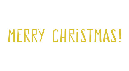 Vector isolated illustration with hand drawn text - Merry Christmas. Scandinavian style, decoration for winter holidays design. Yellow simplified letters, white background.