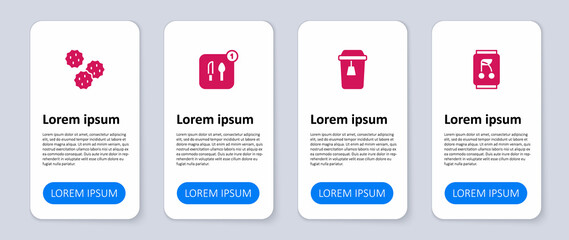 Set Soda can, Cup of tea, Food ordering and Cookie biscuit. Business infographic template. Vector