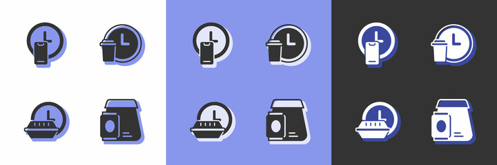 Set Online ordering food, Round the clock delivery, and icon. Vector