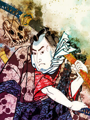 Fototapeta premium 国芳もやう正札附現金男 野晒悟助 水彩風