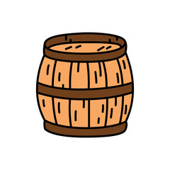 Wooden barrel. Pirate item sketch. Doodle hand drawn illustration. Vector icon
