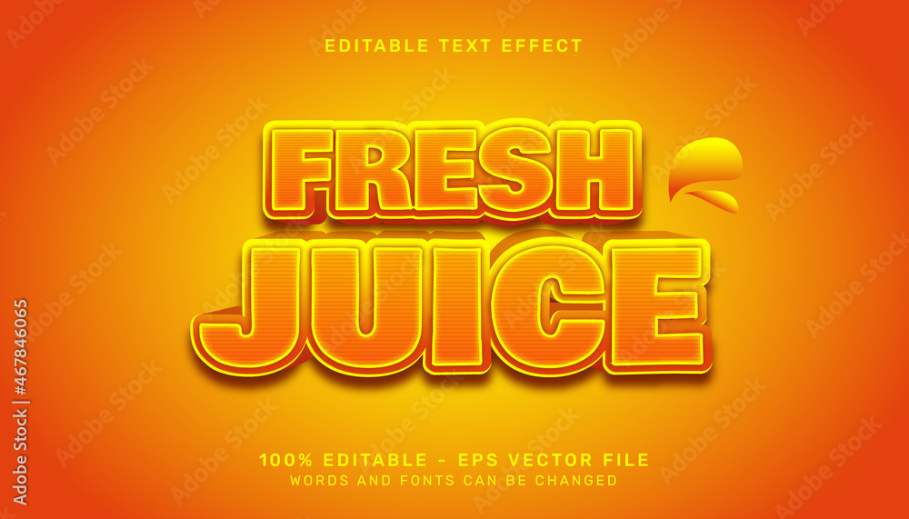 Poster fresh orange juice 3d text effect and editable text effect