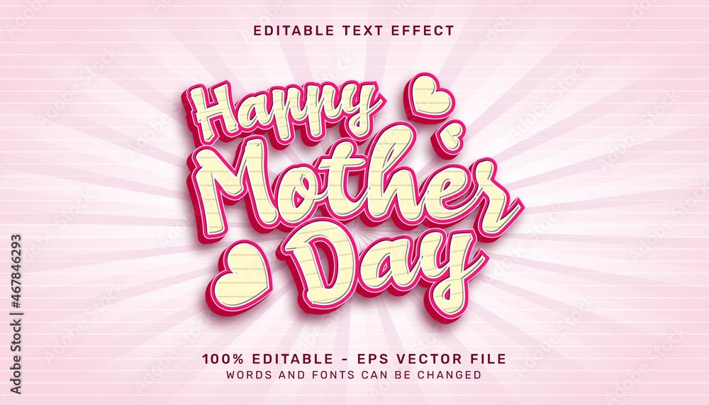 Poster pink color mother day 3d text effect and editable text effect