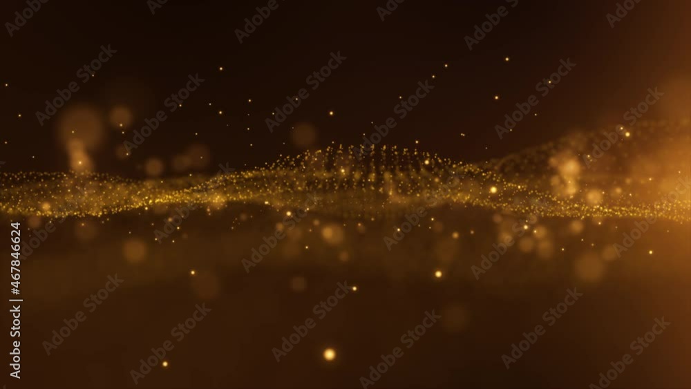 Leinwandbilder Futuristic digitally generated motion graphic gold particles wave flowing in virtual reality abstract cyber space environment de-focus abstract loop background