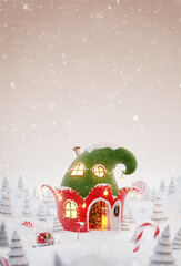 Cute cozy fairy house decorated at Christmas - 467846610