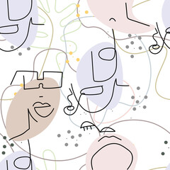 Woman Face line. Abstract drawing seamless pattern