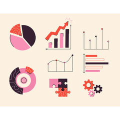 Colorful charts and graphs of financial instruments data. Chart and chart, financial data chart, chart report, information data statistics. Vector set of abstract virtual elements.