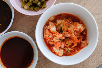 side dishes and sauce  of Korean Barbecue, Korean traditional grilled BBQ food.