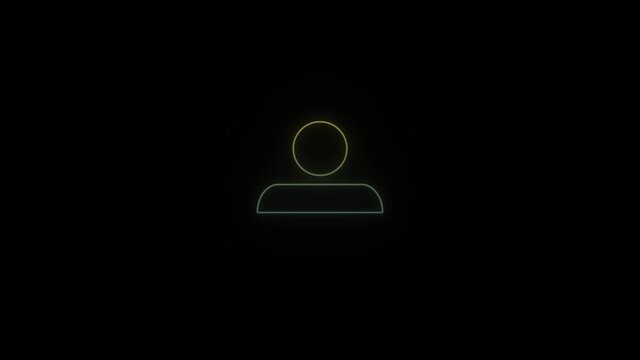 Glowing neon men character icon on black background. 4K video for your project.