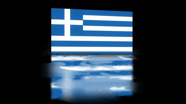 Greece Flag revealed with realistic reflection on stylish black background