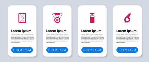 Set Whistle, Punching bag, Medal and Football field. Business infographic template. Vector