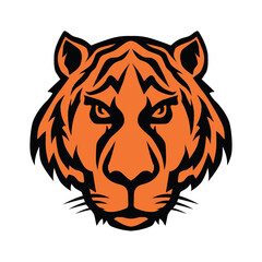 The tiger icon. A black and orange tiger head with a piercing gaze. Vector illustration isolated on a white background for design and web.