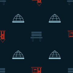 Set Swing for kids, Bench and Playground climbing equipment on seamless pattern. Vector