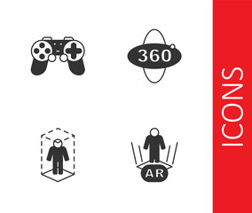 Set Augmented reality AR, Gamepad, 3d modeling and 360 degree view icon. Vector