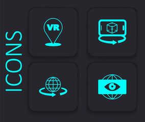 Set Big brother electronic eye, Virtual reality, 3d modeling and icon. Black square button. Vector