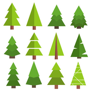 Set of Christmas trees green illustrations icons graphics buttons on white background