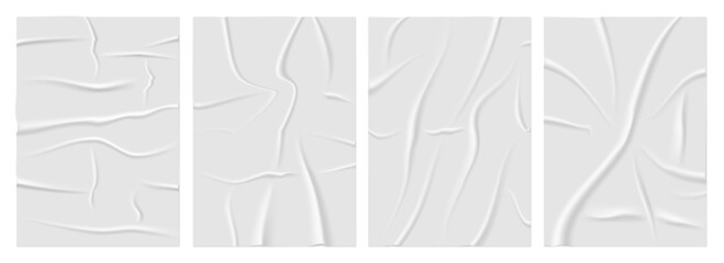 Wrinkled posters mockup. Glued paper.