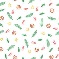 Christmas doodle ball seamless pattern. Hand drawn style winter christmas pattern. Vector illustration.