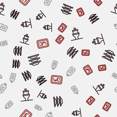 Set line Washing dishes, Toilet bowl, Antibacterial soap and on seamless pattern. Vector